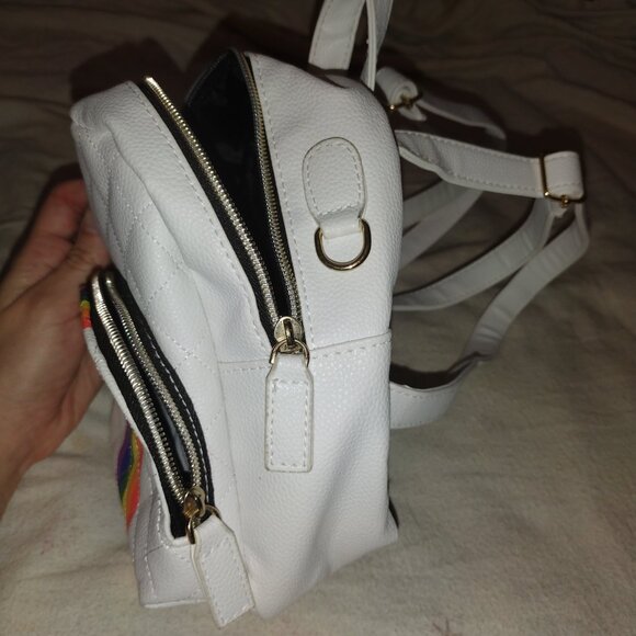 Claires small white faux leather backpack with rainbow design - Picture 2 of 2